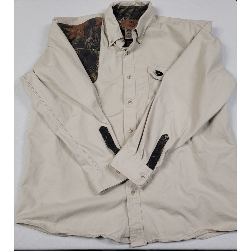 Mossy Oak Men's Open Range Long Sleeve Khaki Shooter Shirt Twill Cotton Size XL